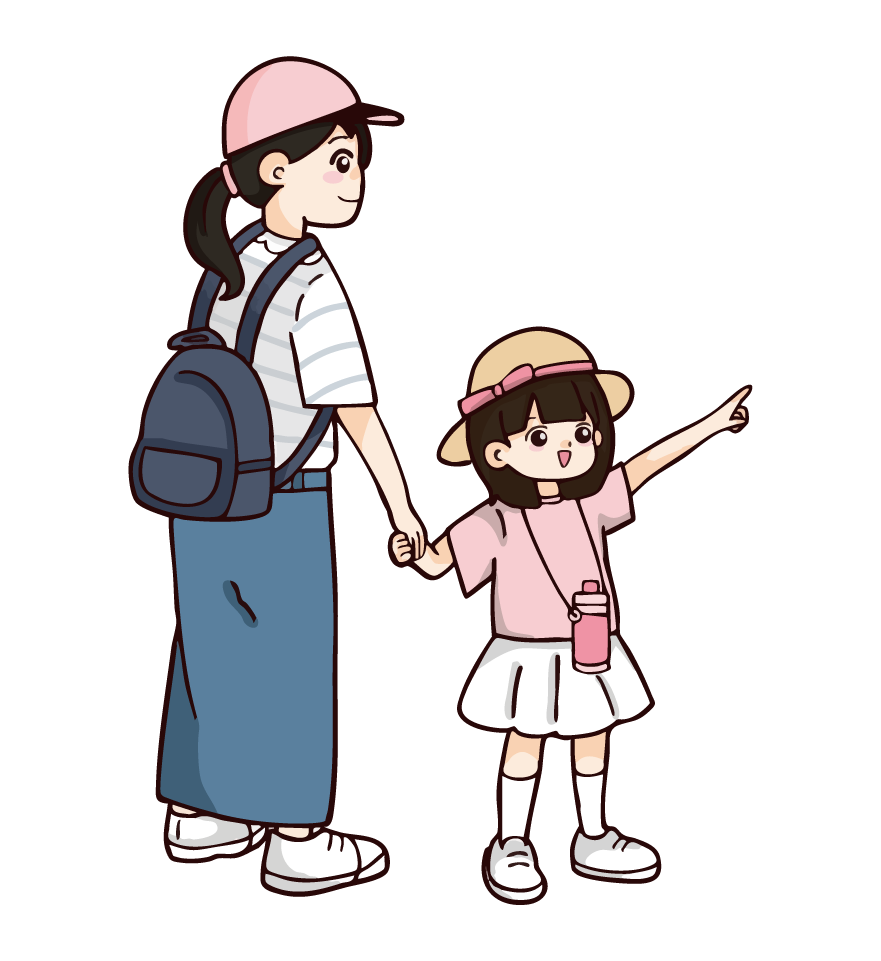 観光している親子